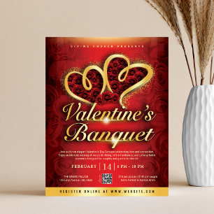 Rote Rosen und goldene Herzen Valentins-Galadinner Flyer