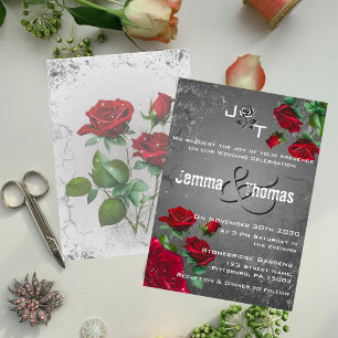 Rote Rosen und Grunge-strukturierte Hochzeitseinla Einladung