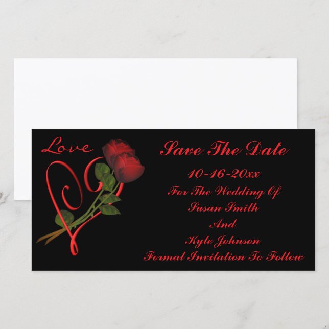 Rote Rosen und Herz-Hochzeit speichern das Datum Save The Date (Vorne/Hinten)