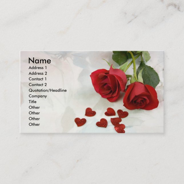 ROTE ROSEN UND HERZ-VISITENKARTEN VISITENKARTE (Vorderseite)