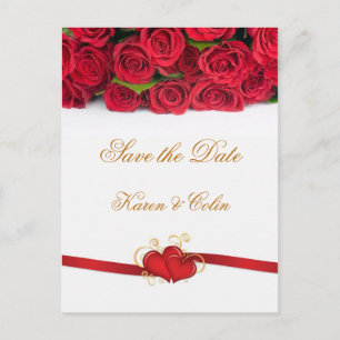 Rote Rosen und Herzen Save the Date Ankündigungspostkarte