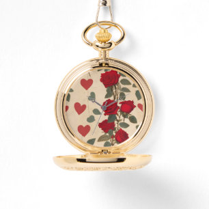 Rote Rosen und Herzmuster Romantik Armbanduhr