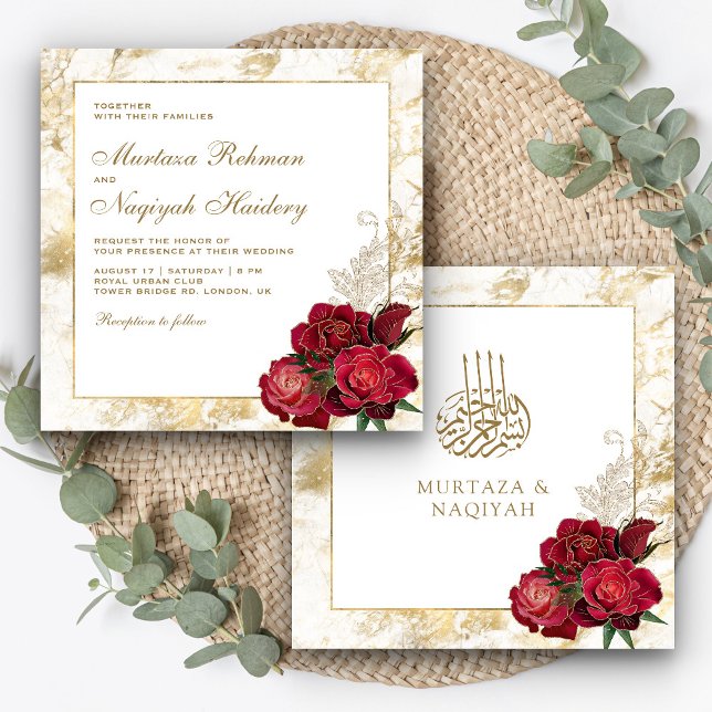 Rote Rosen und islamische Hochzeit in Gold Einladung (Von Creator hochgeladen)
