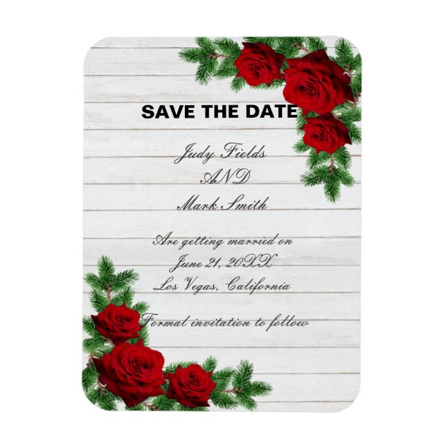 Rote Rosen und Kiefernwein Weihnachten Save the Da Magnet (Vertikal)