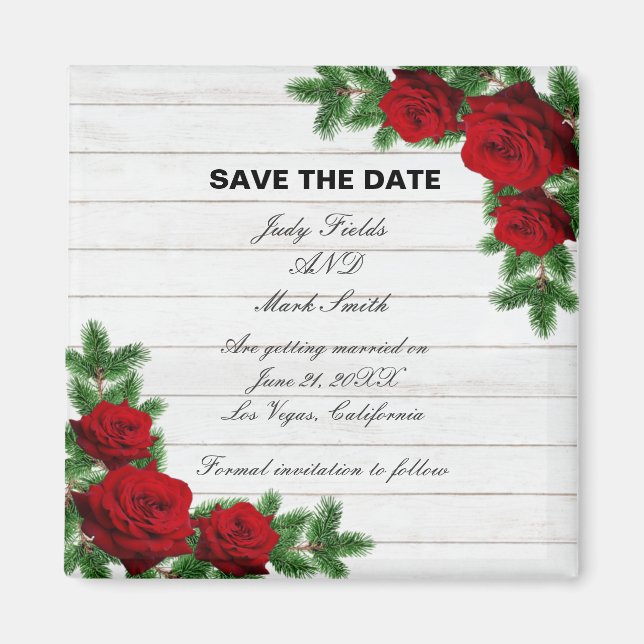 Rote Rosen und Kiefernwein Weihnachten Save the Da Magnet (Vorne)