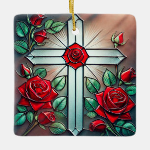 Rote Rosen und Kreuzzauberer Keramikornament