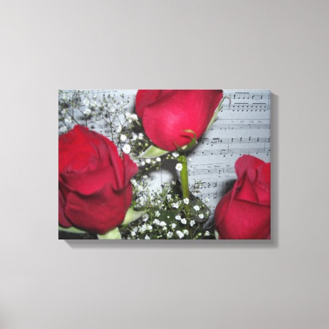 Rote Rosen und Noten Leinwanddruck (Vorderseite)