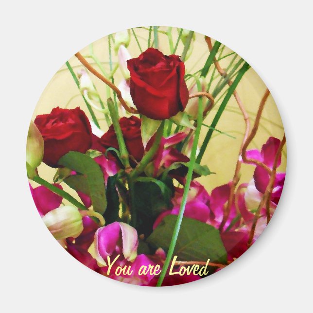 Rote Rosen und Orchideen_ Magnet (Vorne)