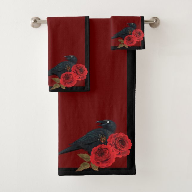 Rote Rosen und Raven-Bath-Handtuch-Set Badhandtuch Set (Insitu)