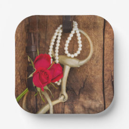 Rote Rosen- und Reitpferde Western Hochzeit Pappteller