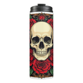 Rote Rosen und Skelettskull Art Nouveau Thermosbecher