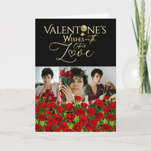 Rote Rosen Valentinstag Fotocollage Karte (Vorderseite)