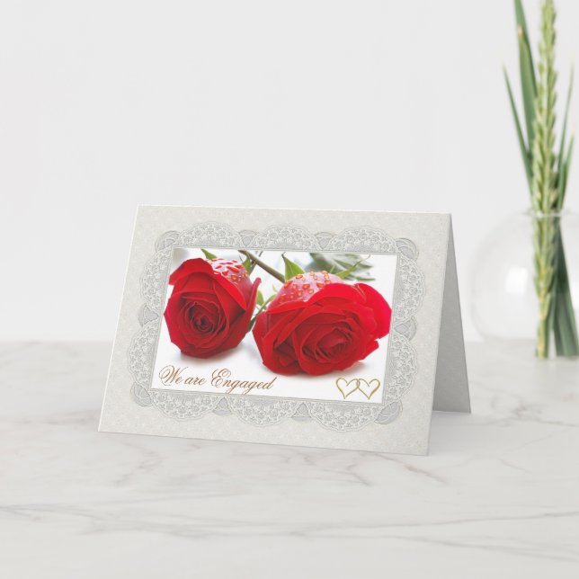 Rote Rosen Verlobung-Ankündigungskarte Ankündigung (Vorderseite)