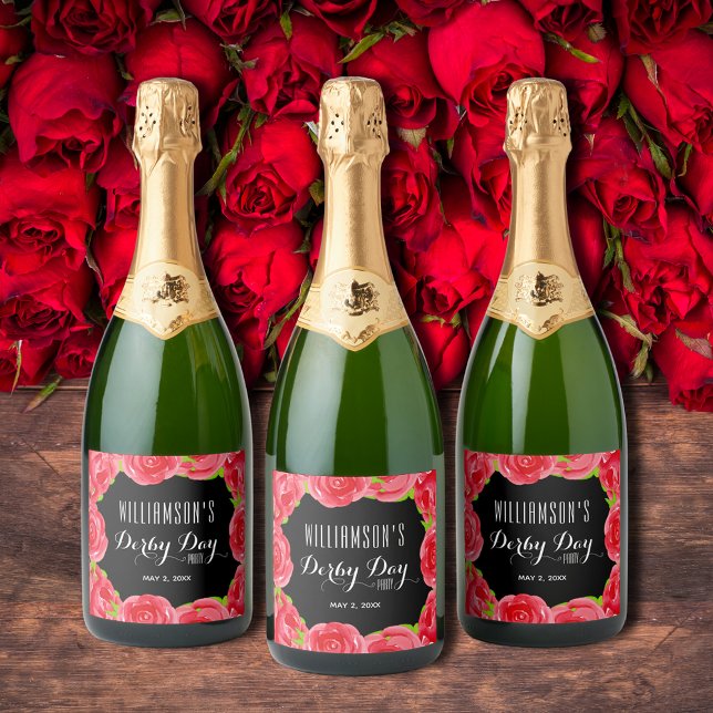 Rote Rosen Wasserfarbe Derby Day (Red Roses Watercolor Derby Day Sparkling Wine Bottle Labels)