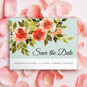 Rote Rosen Wasserfarben Botanisch Save the Date Ankündigungspostkarte