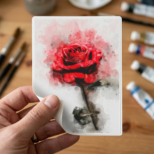 Rote Rosen-Wasserfarbenkunst auf weißem Hintergrun Aufkleber
