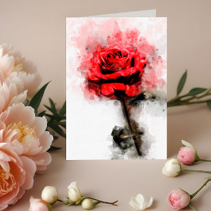 Rote Rosen-Wasserfarbenkunst auf weißem Hintergrun Dankeskarte