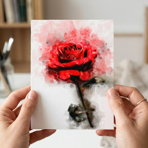 Rote Rosen-Wasserfarbenkunst auf weißem Hintergrun Postkarte