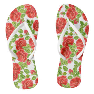 Rote Rosen Wasserfarbennahes Muster Flip Flops