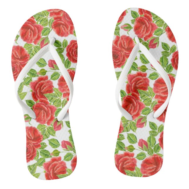Rote Rosen Wasserfarbennahes Muster Flip Flops (Fußbett)