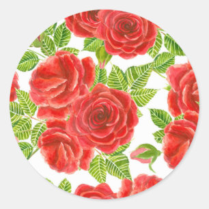 Rote Rosen Wasserfarbennahes Muster Runder Aufkleber