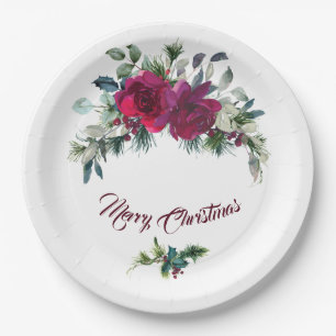 Rote Rosen Weihnachtsbäume Pappteller