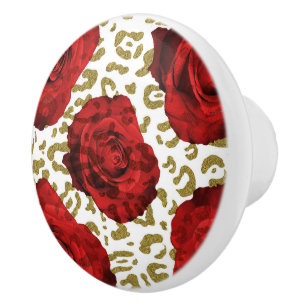 Rote Rosen Weißes Gold Gepard Leopard Tierprint Keramikknauf