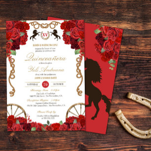 Rote Rosen Western Charra Quinceañera Einladung