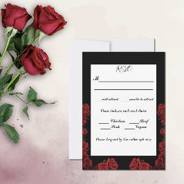 Rote Rosen White Black Elegance Zeitlose Hochzeit RSVP Karte