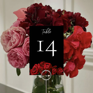 Rote Rosen White Black Elegance Zeitlose Hochzeit Tischnummer