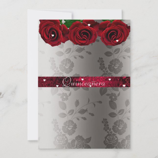 Rote Rosen White Hearts Quinceanera Einladung (Vorderseite)