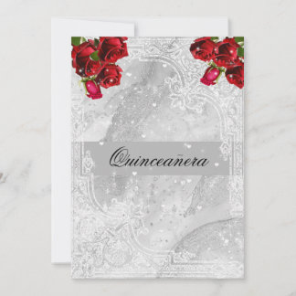 Rote Rosen White Lace Hearts Stars Quinceanera Einladung