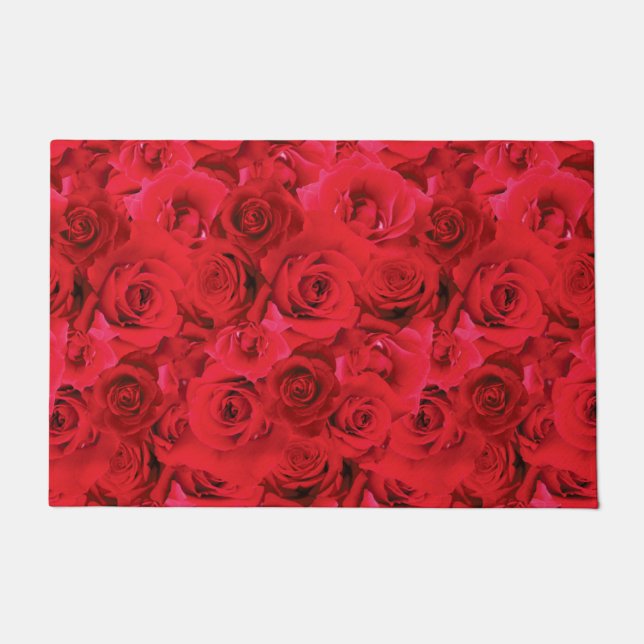 Rote Rosen Wiederholung eines Blumenmusters Fußmatte (Vorderseite)