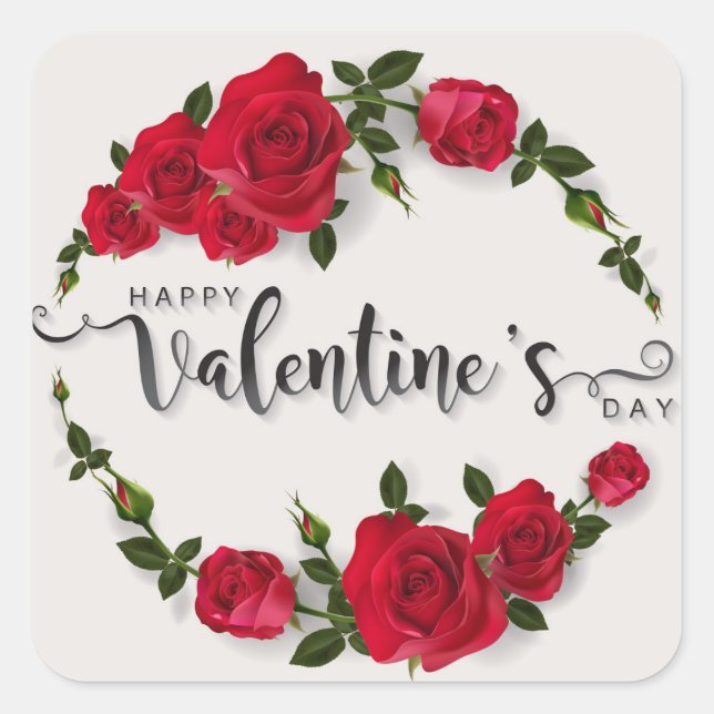 Rote Rosen Wreath Valentine Quadratischer Aufkleber (Vorderseite)