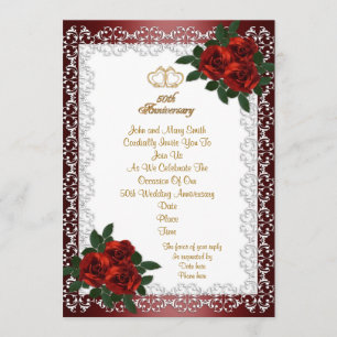 rote Rosen zum 50. Hochzeitstag Einladung