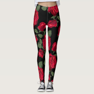 Rote Rosen zum Schwarzen Hintergrund Leggings