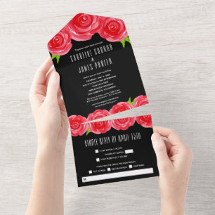 Rote Rosen zur Schwarzen Hochzeit All In One Einladung