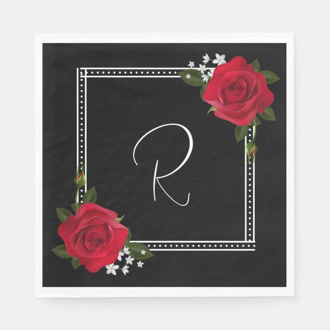 Rote Rosen zur Schwarzen Hochzeit Serviette (Vorderseite)