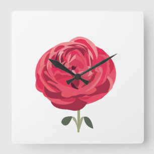 Rote Rosenblume Florale rote Rose  Quadratische Wanduhr