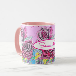 Rote Rosenblumen-Wasserfarbe Farbige Kunst Tasse