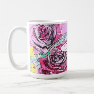 Rote Rosenblumen-Wasserfarbe Farbige rosa Kunst Kaffeetasse