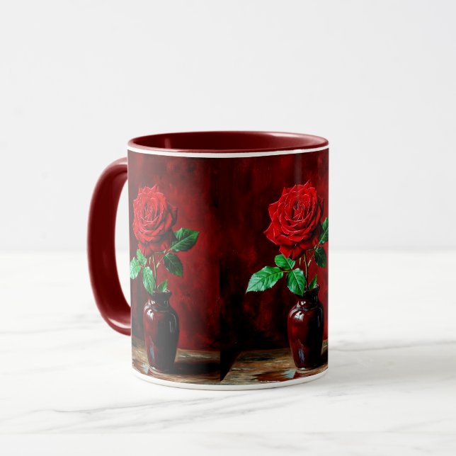 Rote Rosenblumenmalerei  Tasse (Vorderseite Links)