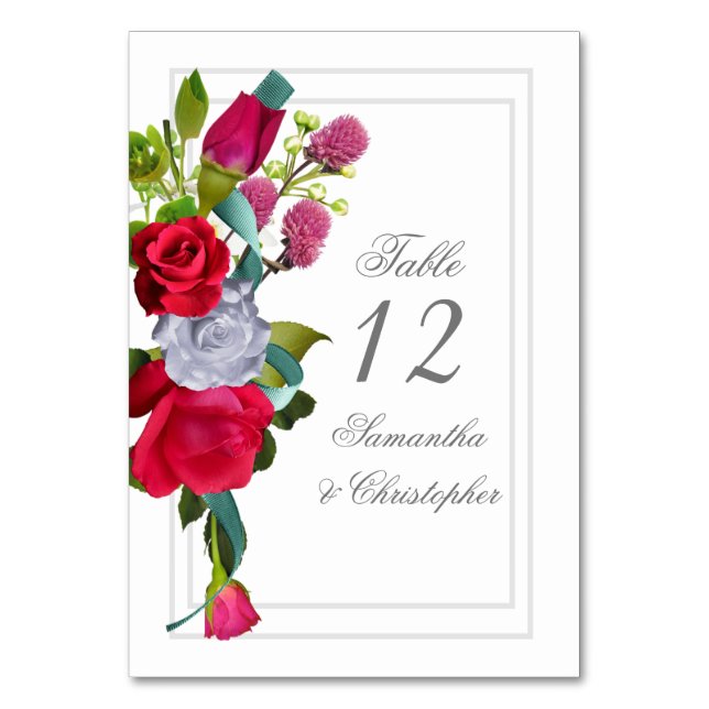 Rote Rosenblüten Tischnummer (Vorderseite)