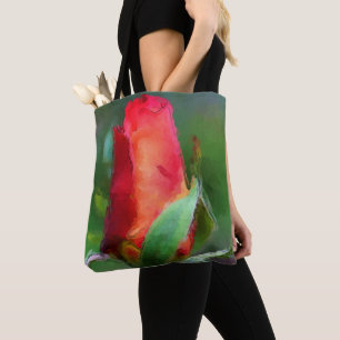 Rote Rosenknospe Blume Aquarellfarben Foto Malerei Tasche