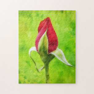 Rote Rosenknospen-Blumen Florale Kunst-Puzzle