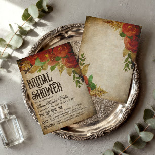 Rote Rosensträuße Vintage-Brautparty Einladung