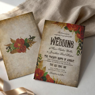 Rote Rosensträuße Vintage-Hochzeit Einladung