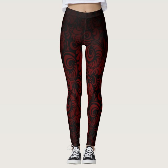Rote Royale Prahlerei-Blatt-Druck-Leggings Leggings (Vorderseite)
