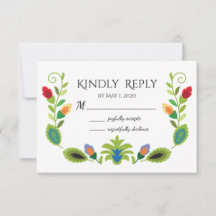 Rote RSVP-Karte der polnischen FolkloreBlume