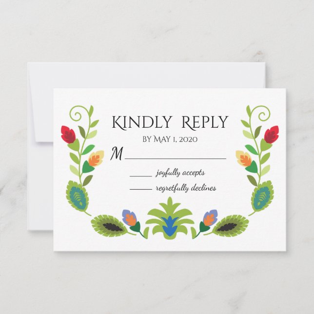 Rote RSVP-Karte der polnischen FolkloreBlume RSVP Karte (Vorderseite)